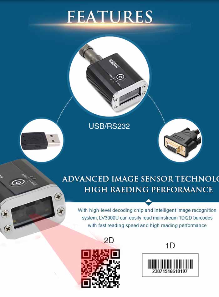 Módulo industrial do scanner de código de barras LV3000U PLUS