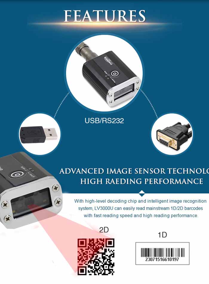 Módulo industrial do scanner de código de barras LV3000U PLUS