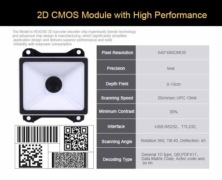 Scanner de código QR de montagem fixa RD4300