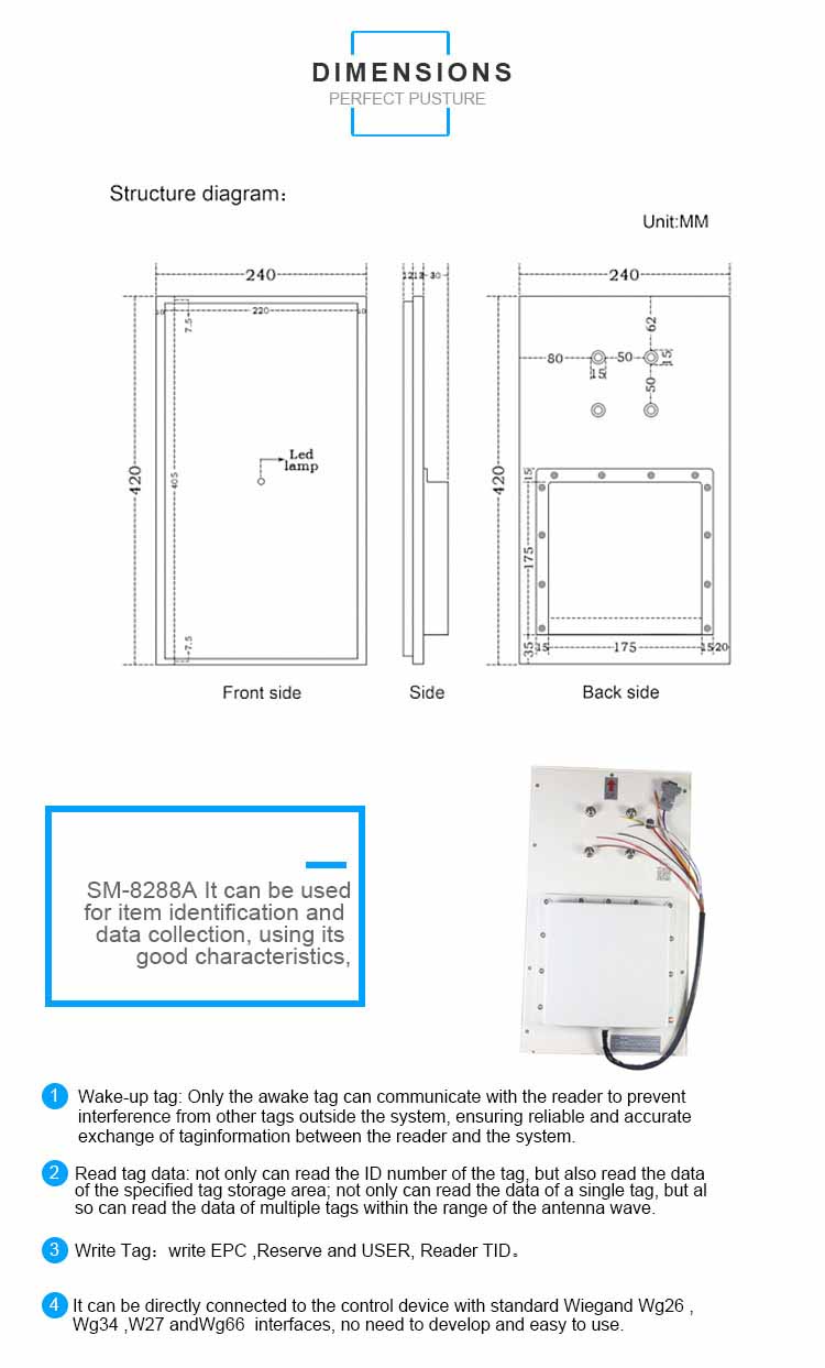 Leitor RFID UHF fixo de longo alcance SM-8288A