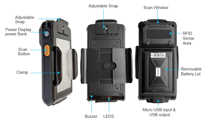 Leitor RFID de código de barras Bluetooth PDA